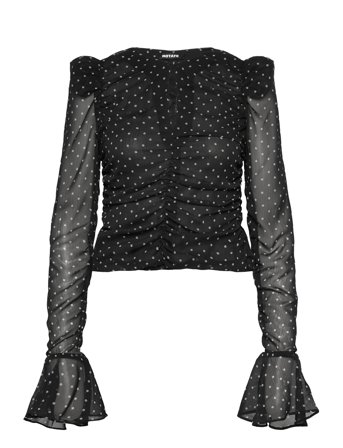 ROTATE Birger Christensen Chiffon Ruched Ls Top - Black - 40