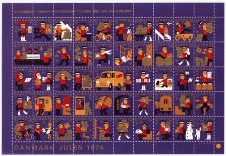 Danmark - Julemærkeark 1974 - Utakket på den venstre side - Ubrugt eller foldet