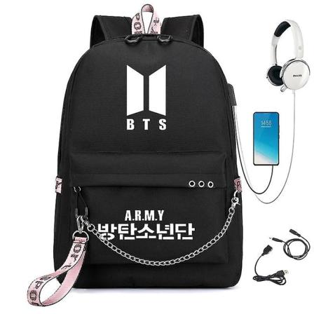 Blackpink Rygsæk Usb Genopladelig Rygsæk Studerende Skole Taske- black BTS