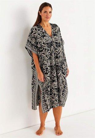 Cellbes of Sweden - Mönstrad strandkaftan med knappar - svart / beige - för damer - 50/52