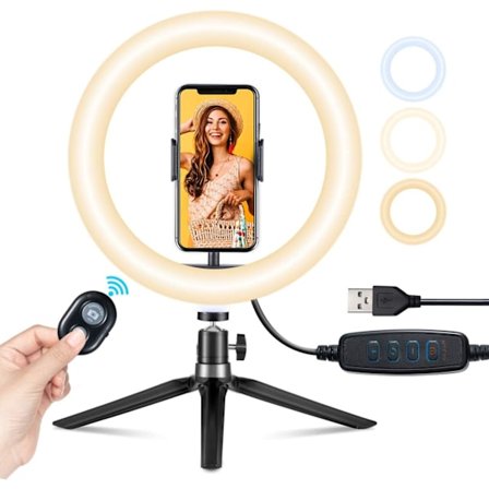 10" Ringlampa med Stativ & 3 Ljuslägen & 10 Ljusstyrka, Se