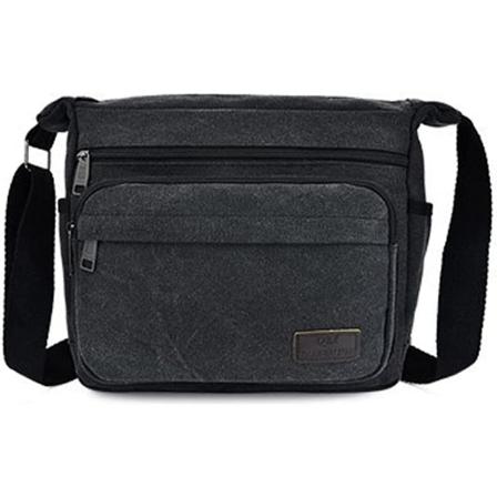 Galaxy Herre Canvas Skuldertaske Business Portfolio med Stor Kapacitet Multi Pocket (Sort) Sort