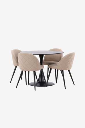 Venture Home - Spisegruppe Glade med 4 stk spisestoler Velvet - Svart - Spisegruppe 4 personer - Fra Homeroom