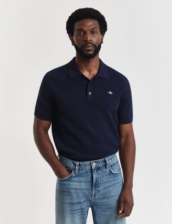 GANT Textured Cotton Ss Polo - Navy - XL