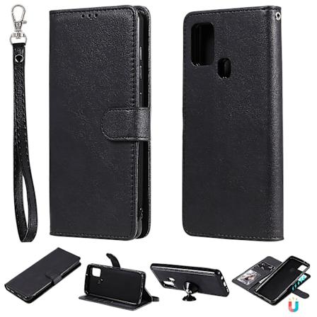 Puhtaanvärinen KT nahkasarja-3 irrotettava 2-in-1 nahkakuori Samsung Galaxy A21s -puhelimeen