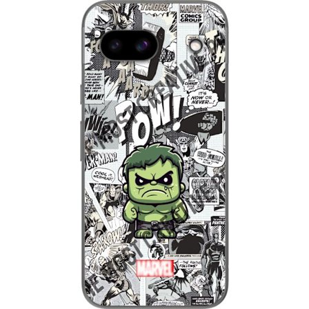 Kompatibelt Mobildeksel til Google Google Pixel 8a Marvel Hulk chibi design med tegneseriebakgrunn kraftig superhelt motiv perfekt for fans av Marvel