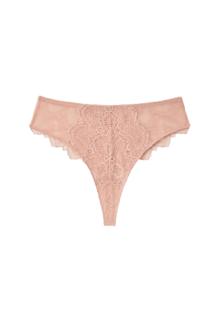 Understatement Lace High Cut Thong Trosor Dam Beige XXL