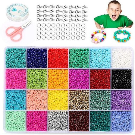Mini Glaspärlor 4 Mm Färgglada Pärlor För Trådning Distans 24 Galler Förvaringslåda För Smyckestillverkning (6000 Stycken)