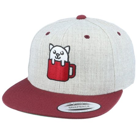 Iconic - Grå snapback Keps - Cat In Mug Heather Grey/Maroon Snapback @ Hatstore
