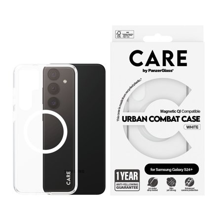 CARE by Panzer Flagship Case Transparent Urban Combat w. White Qi Compatible Samsung Galaxy S24+ PanzerGlass - High quality tempered glass screen 