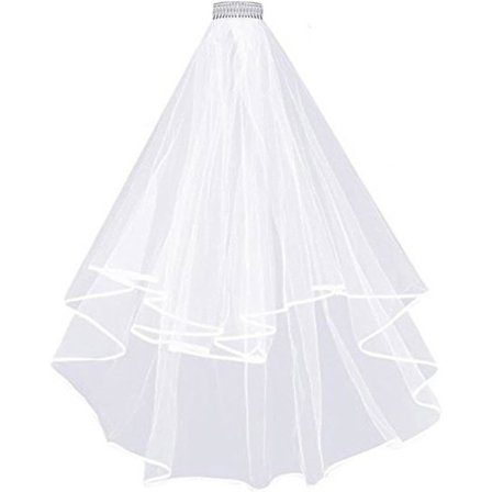 Brudeslør, Polterabendsslør med kam, Polterabend Tilbehør Hvid Polterabend Bryllupsslør, Polterabend Brudeslør til Brud