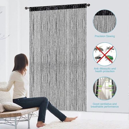 /EA/Strengdørgardin Skjerm Strenggardin For Døråpninger Skillevegg Eller Vindusgardinpanel 99cm x 199cm (svart)
