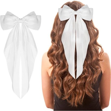 Hårklemme, 2 stk. Fransk Hvid Sløjfe Hårklemme Sommerfugl Hårtilbehør, Stor Hårklemme med Sløjfe, Lang Fransk Hårklemme med Bånd