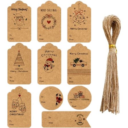 Julklappsetiketter - 50 Kraftpapper Etiketter med Jutesnöre