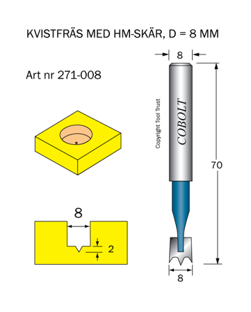 Cobolt 271-008 Kvistfres D=8 TL=70 S=8, Maskintilbehør & forbruk