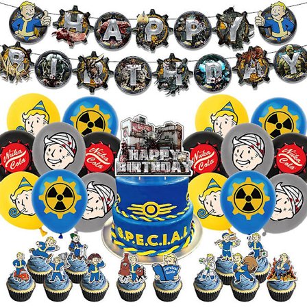 Fallout Game Vault Boy Børnefødselsdagsfest Tilbehør Balloner Banner Kage Topper Sæt Dekoration (FMY)