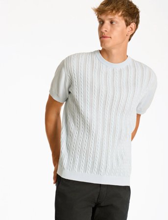 Lindbergh Knitted S/S O-Neck Tee - Blue - XL