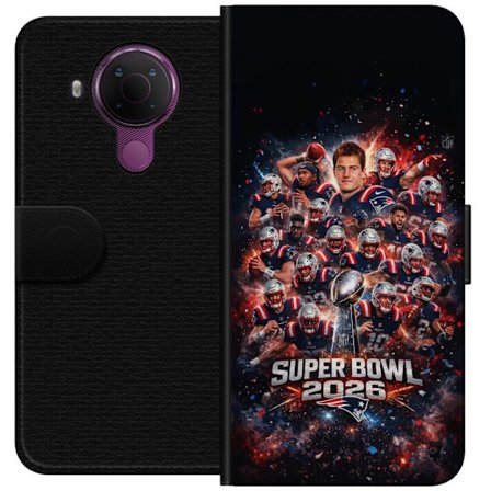 Kompatibel Tegnebogsetui til Nokia 5.4 Super Bowl 2026 plakat med New England Patriots og NFL-pokal i eksplosiv sportsdesign