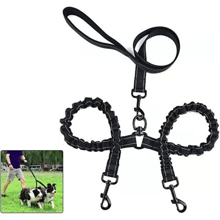 Dobbelt hundeline til 2 hunde, hundeline, 360° tangle-free dobbelt hundeline, multifunktionel aftagelig line, elastisk materiale