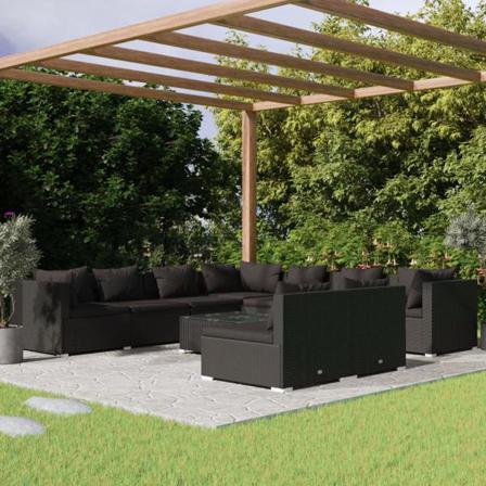 Vidaxl Loungegrupp För Trädgården Med Dynor 10delar Konstrotting Svart