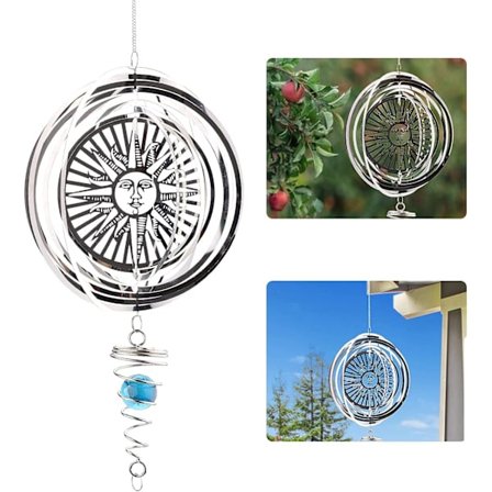 Metal Vind Spinner 3D Rustfrit Stål Laser Skåret Metal Art Geometrisk Mønster Hængende Vind Spinner Nemt Spindende Vind Mobil Til Attraktivt Værelse, 
