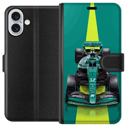 Kompatibelt Lommeboketui til Apple Apple iPhone 16 Plus Aston Martin Formel 1-bil i grønt racingdesign med moderne studiofølelse