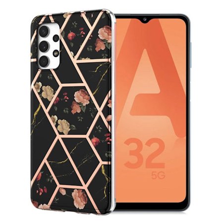 Marmormotiv Samsung Galaxy A32 5G skal - Svart Marmor / Blomma