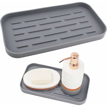 Silikonesvampestativ til køkkenvask - Skridsikker svampestativ - Silikoneopvaskestativ til opbevaring af svampeskrubber - Vaskdæksel (grå)