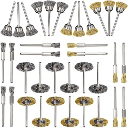 Sats med 36 mässingsborstar, stålborste, rostfri stålborste, roterande borste för borrslipar och andra roterande verktyg