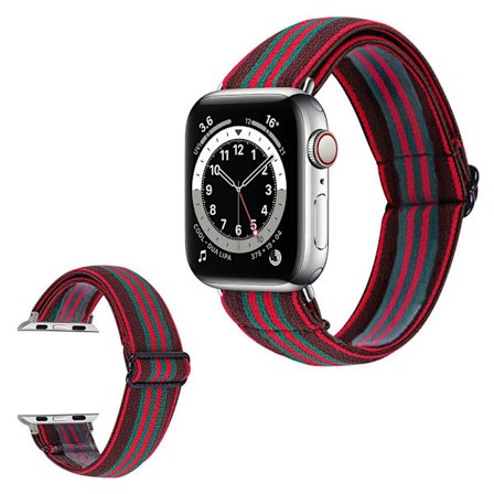 Apple Watch 42mm - 44mm elastic stylish pattern watch strap - Green / Red Line