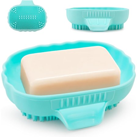 Skjell Såpeskål, Selv-Drenende Silikonbrett med Børster - 25° Helling Foss Dren, Holder Såpen Tørr for Dusj & Baderomsvask, B