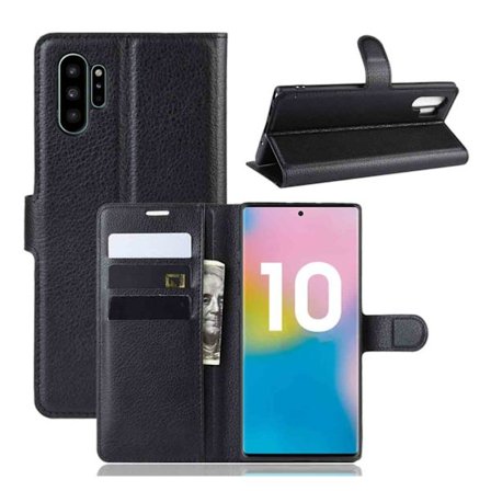 Samsung Galaxy Note 10 Plånboksfodral Svart Läder Skinn Fodral