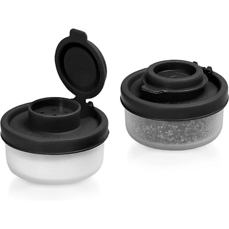 WARE Små Salt- og Peberbøsser til Rejser, Camping og Take-Away - Låsbare - 40g, Pakke med 2 Små sorte