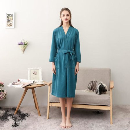 Dame Badekåbe Vandabsorberende Solid Waffle Badekåbe Spa Hjemmekjole Natkjole - Grøn