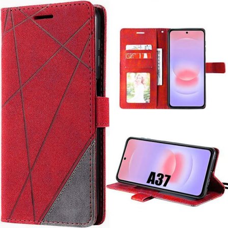 Cover til Samsung Galaxy A37 5G, Beskyttende Flip Case Stødabsorberende Anti-Ridser Læder Effekt Grå Rød
