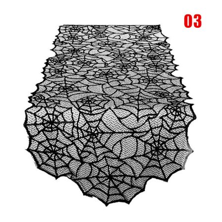 Öppen spis Gardin Bordsduk Lampskärm Halloween Dekoration Spets Svart Spindelnät Fladdermöss Spishandduk För Fest