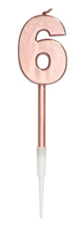 Tårtljus Roséguld Metallic 14 cm "0-9" Siffra 6 - Kalaslagret.se