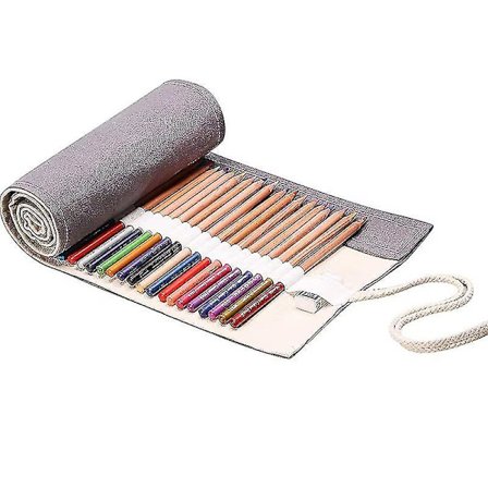 Pennfodral i canvas, pennfodral rulle pennfodral 48 hål grå pennfodral
