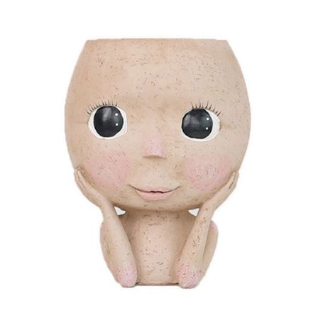 Girl Face Head Statue Docka Blomkruka E E E