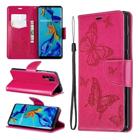 Butterfly läder Huawei P30 Pro fodral - Rosa