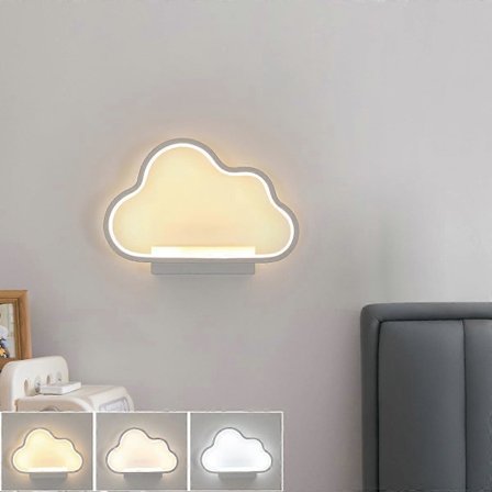 Goeco LED Væglamper, Moderne Indendørs Akryl Skyformet Væglampe, 3000K&4500K&6500K Væglampe til Soveværelse Børneværelse, Stue, Gang, Hvid [