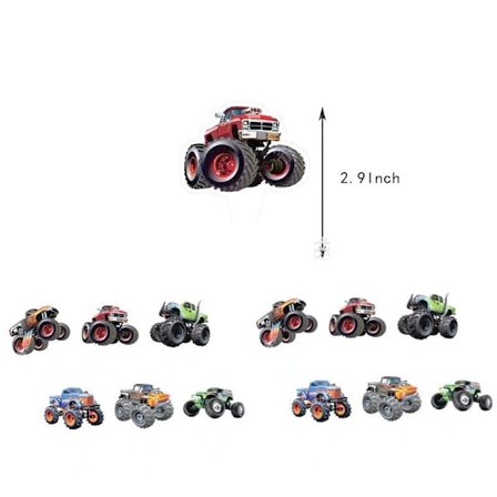 24 st Monster Truck Cupcake Toppers Kalasdekorationer Födelsedagsdekorationer