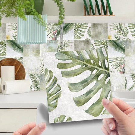 Flisedekoration til køkken badeværelse, 3D Grønt Blad Citron Mønster Flisedekoration 24ST Selvklæbende Flisedekoration Fliseklistermærker (Grønt Blad,