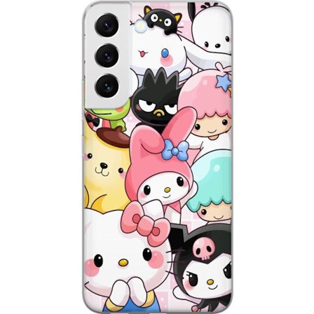 Yhteensopiva Puhelinkuori Samsung Galaxy S22+ 5G Tiheä kuvio suloisia hahmoja, joilla on suuret silmät eri väreissä ja ilmeissä LABUBU-tekstillä