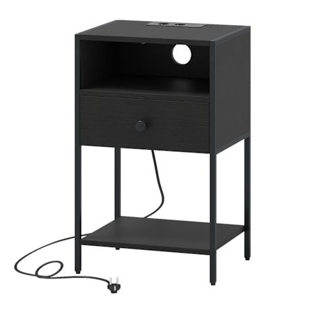 Natbord med ladestation, sort, USB- og Type-C-porte
