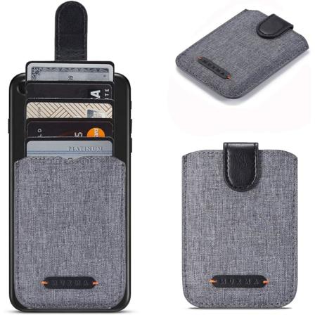 Kortholder for baksiden av telefonen RFID 5 Pull Kredittkort Kontant Mobil Lommebok Lomme Canva Lærveske for smarttelefoner (Svart)