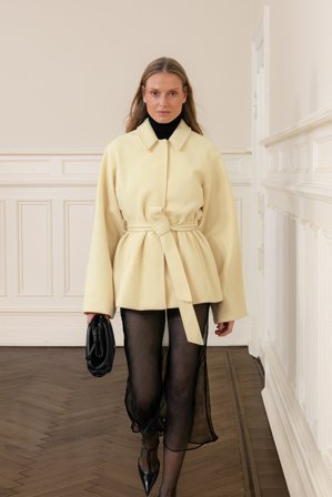 NA-KD Manteau court ceinturé à coutures apparentes - Vestes Printemps - Jaune - EU 38