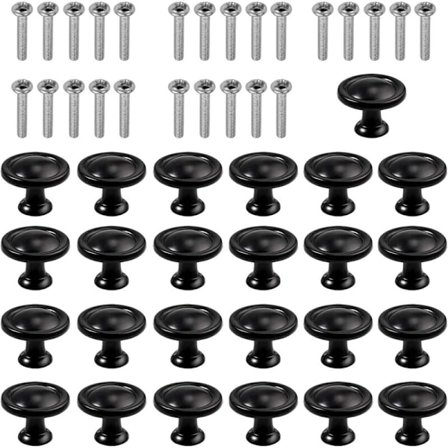 25 STK Skuffeknopper Møbelknopper Skuffehåndtag Vintage Antik Messing Diameter 30 mm Knop til Skab Skuffe Køkken (25, Sort)