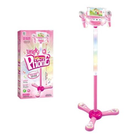 Lasten Karaoke-laite 2 mikrofonilla ja säädettävällä musiikkitelineellä