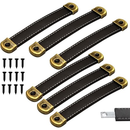 6 stycken läderhandtag, läderlådehandtag, lädermöbelhandtag, svart köksmöbelhandtag Möbeldörrhandtag C/C 128mm